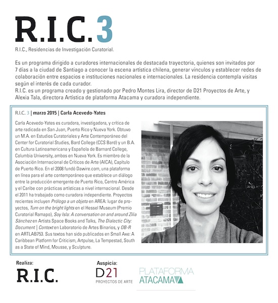 Carla Acevedo-Yates seleccionada para R.I.C. 3, Residencias de Investigación Curatorial